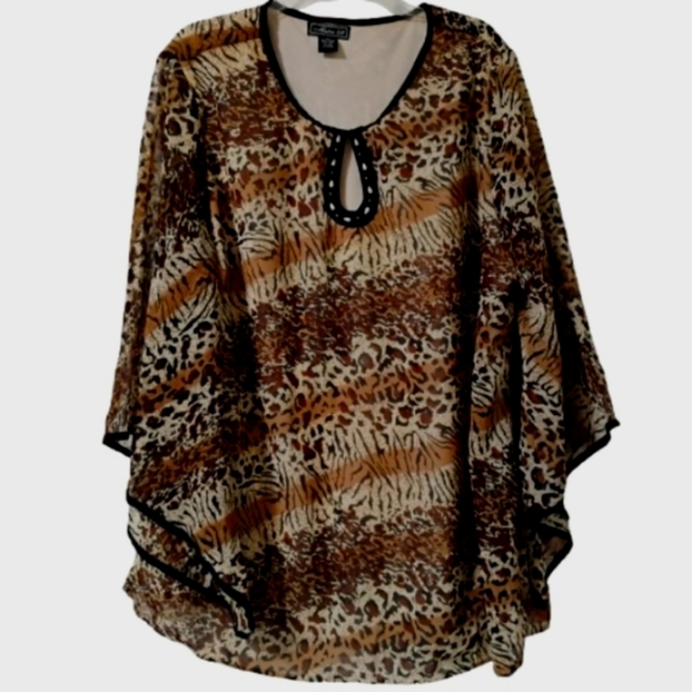 Animal Print Bell Sleeves Y2k Fairy Blouse 3X Flowy Leopard Tiger Whimsicore